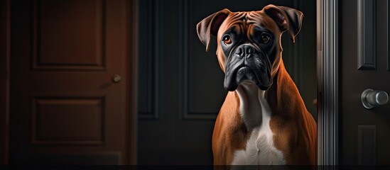 A vigilant boxer keeps an eye on the entrance