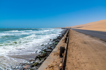 A view along the coast road between Walvis Bay and Swakopmund, Namibia in the dry season