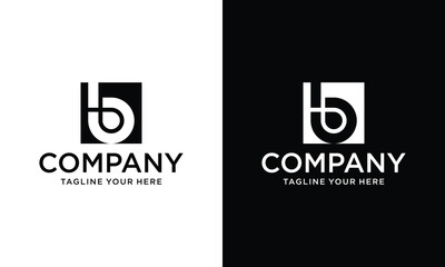 Negative space b letter on square shape simple minimal logo icon sign design concept. Vector template.