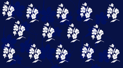 Blue floral seamless pattern. Contemporary rose background. Simple flowers repeated texture. Modern style banner backdrop. Abstract spring pattern background for website, Beautiful canvas for magazine