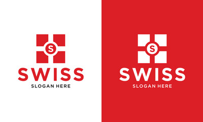 Switzerland made icon with Swiss flag. Vector premium quality warranty logo or label for Swiss made product package design
