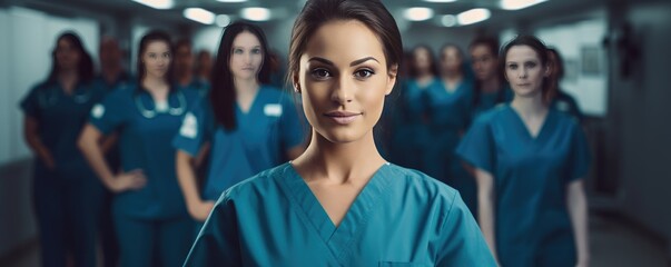Portrait of pretty women doctor working in modern hospital.. Generative Ai.
