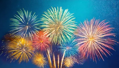 Fotobehang Illustration eines Feuerwerk vor einem blauen Hintergrund  © moehligdesign
