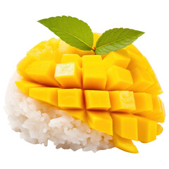 Mango with sticky rice, Thai dessert isolated on transparent background. Generative AI