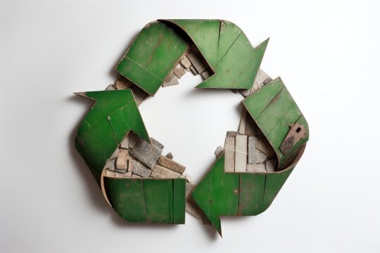 Green recycling symbol, conceptual illustration, environmental preservation. Generative AI