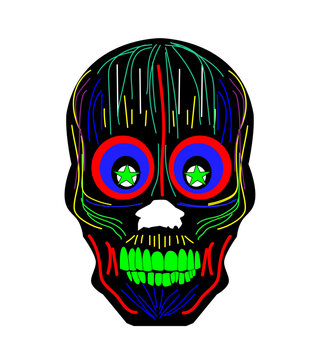 Sugar skull, vivid colors, hand draw. Vector illustration
