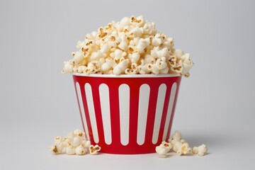 Bucket full of cinema popcorn, entertainment and leisure concept. Generative AI