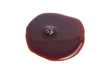 splashes of soy sauce isolated on white, top view