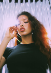 Naklejka premium Colorful Polaroid Photo of a Beautiful Model with Colorful Lens Artifacts
