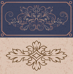 Vintage ornament greeting card vector template, Retro Luxurious design elements ornamental frame, Flourish calligraphy monogram, Retro wedding invitation, Vector illustration