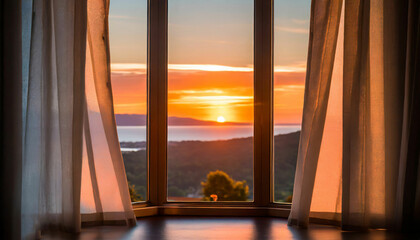 Tranquil Sunset over the Sea with Window View