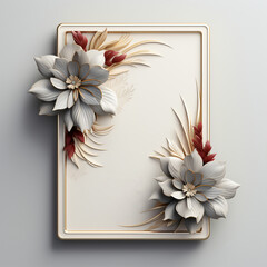 about  Elegant blank, empty  frame, mockup with floral motif 