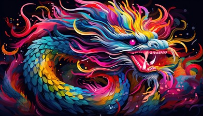 Colorful Chinese dragon in fantasy shape,Illustration of Chinese New Year Symbol for 2024,Year of the dragon chinese celebration,Chinese holiday background with dragon