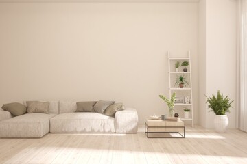 Interior design of modern apartment. Interior mockup. Scandinavian interior design. 3D illustration