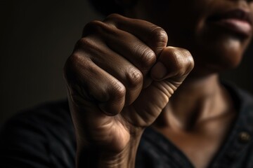 A close-up of a woman's hands forming a fist, symbolizing strength and empowerment. International women's day.