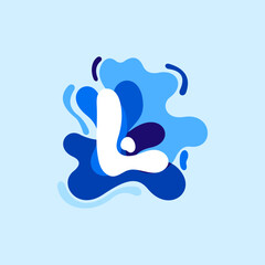 Fototapeta premium Letter L pure water logo. Swirling overlapping shape with splashing drops.