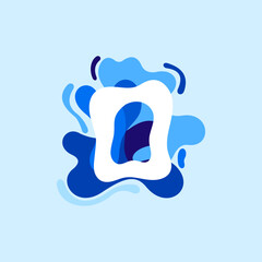 Letter O pure water logo. Swirling overlapping shape with splashing drops.