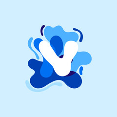 Letter V pure water logo. Swirling overlapping shape with splashing drops.