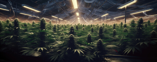 Detail view of cannabis farm or marijuana plant - obrazy, fototapety, plakaty