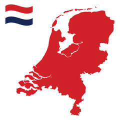 Map of Netherlands with Netherlands national flag