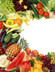 A large  fruits and vegetables composition on white background, precise clipping path included
