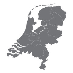 Netherlands map. Map of holland in administrative regions grey color