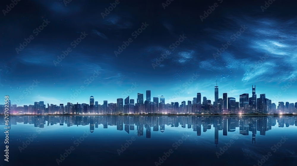 Canvas Prints a view of a city at night from across a body of water with a reflection of the city in the water. ge