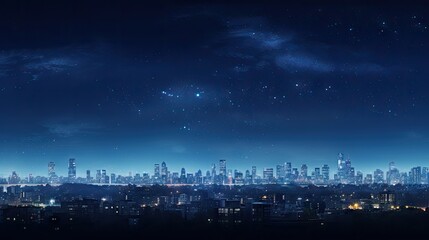  a view of a city at night with the stars in the sky and the city lights in the foreground.  generative ai - obrazy, fototapety, plakaty