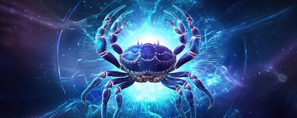 Zodiac sign of cancer crawfish with magic light in star wheel, fantasy horoscope. Generative Ai. - obrazy, fototapety, plakaty