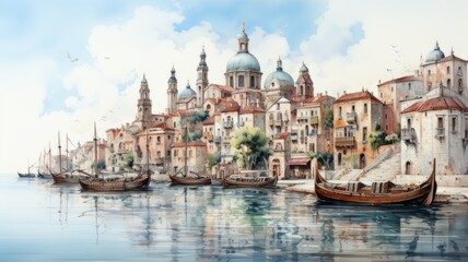 Fototapeta na wymiar A Venice illustration in colorful watercolors.