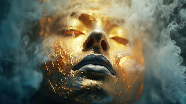 Face of a person connecting to their higher self and the effect on the body.