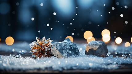 snow covered rocks