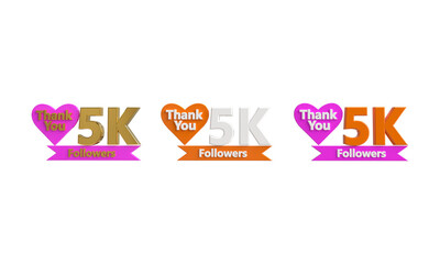 5K followers banner 3D design. thank you for 1K followers. 3D rendering.

