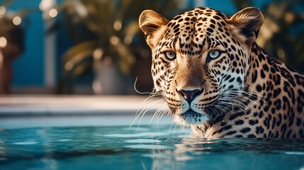 leopardo poderoso em local de luxo  - obrazy, fototapety, plakaty