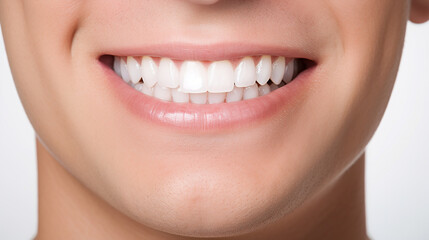 Close-up of healthy white teeth of smiling man male. Dental care concepts