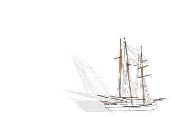 ship boat miniature vessel old vintage sailboat souvenir sea shipping travel with white background. Adventure sailboats. Clippers. Simple line art vector of boats carry goods from one place to another