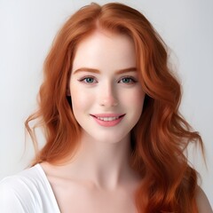 Fototapeta premium Portrait of young happy woman looks in camera. Skin care beauty, skincare cosmetics, dental concept isolated over white background, photo