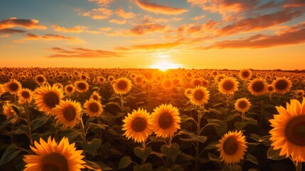sunflower field at sunset ai generated