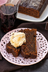 Fototapeta na wymiar Sweet chocolate cola cake served with ice-cream