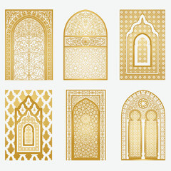 Arabic golden vector arches bundle. Arabian ornament. Doors & windows templates for design - obrazy, fototapety, plakaty