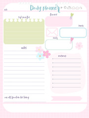Daily reminder planner inspiration notepaper design printable . Pink, yellow, blue green soft color kawaii pages for tags , weekly notes, diet menu breakfast lunch dinner 