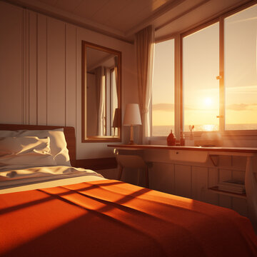 photo shot in Close-up shot, hotel room, 3d render. AI generated.