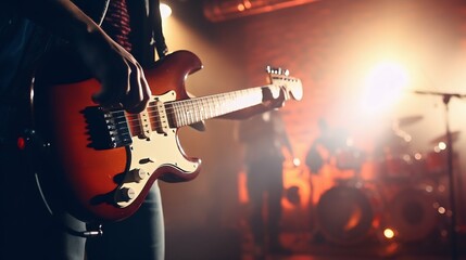 Obraz premium Live Performance: Music Band Rocks the Concert Stage. Generative ai