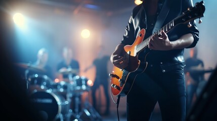 Obraz premium Live Performance: Music Band Rocks the Concert Stage. Generative ai