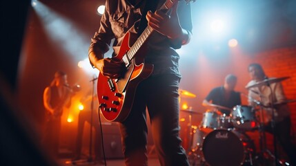 Obraz premium Live Performance: Music Band Rocks the Concert Stage. Generative ai