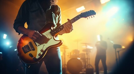 Fototapeta premium Live Performance: Music Band Rocks the Concert Stage. Generative ai