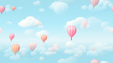  a group of hot air balloons flying through a blue sky with fluffy white clouds on a sunny, cloudy day.  generative ai