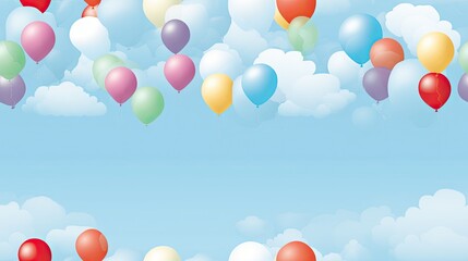  a bunch of balloons floating in the sky above a cloud filled with blue sky and white clouds in the background.  generative ai