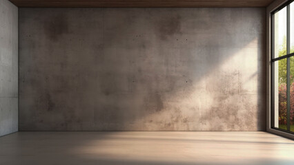 Room with concret grey wall with light from window, in room, space for design, modern design background 