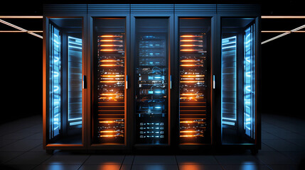 Modern server room, Server Farm, Data Center Jobs, Data Center Conceptual Illustration, microservices architecture, container orchestration, decentralized data management, - obrazy, fototapety, plakaty